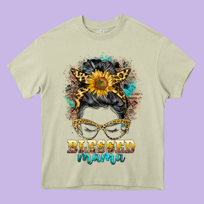 Blessed Mama Messy Bun Heavy Core Tee Designed By Barkaloodesign