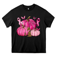 Black Breast Cancer We Wear Pink with Pumpkin and Ribbon Heavy Core Tee - texasbilliewilder