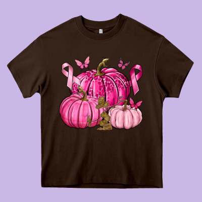Breast Cancer We Wear Pink With Pumpkin And Ribbon Heavy Core Tee Designed By Texasbilliewilder