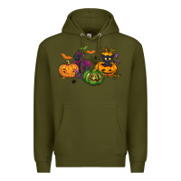 Army Green Black cat and pumpkin Premium Hoodie - NancyCooperArtShop