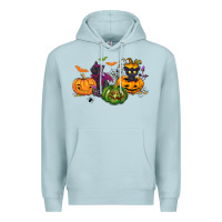 Blue Mist Black cat and pumpkin Premium Hoodie - NancyCooperArtShop