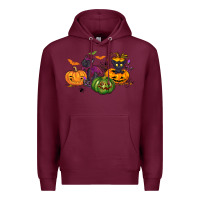 Burgundy Black cat and pumpkin Premium Hoodie - NancyCooperArtShop