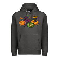 Charcoal Heather Black cat and pumpkin Premium Hoodie - NancyCooperArtShop