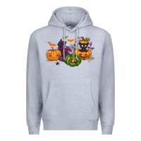 Heather Grey Black cat and pumpkin Premium Hoodie - NancyCooperArtShop