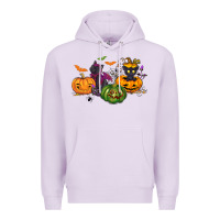 Lilac Black cat and pumpkin Premium Hoodie - NancyCooperArtShop