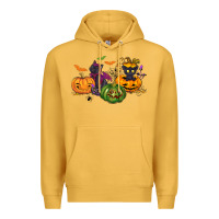 Mustard Black cat and pumpkin Premium Hoodie - NancyCooperArtShop
