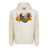 Oatmeal Heather Black cat and pumpkin Premium Hoodie - NancyCooperArtShop