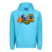 Ocean Blue Black cat and pumpkin Premium Hoodie - NancyCooperArtShop