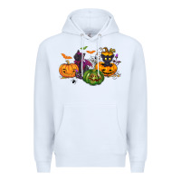 White Black cat and pumpkin Premium Hoodie - NancyCooperArtShop