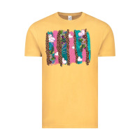 Vintage Mustard v.d turquoise leopard and flowers  brushstrokes Vintage Tee - AdoDesignShop