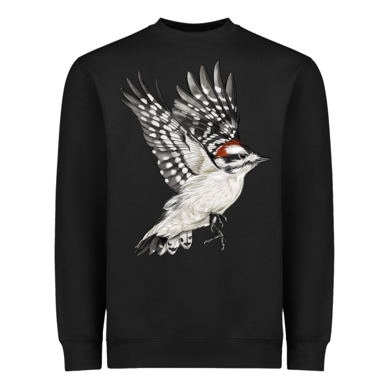 Flying Downy Woodpecker Heavyweight Sweatshirt by LillyAllenDesigns | Teevron