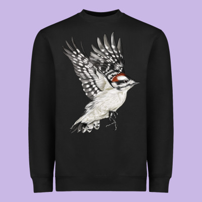 Flying Downy Woodpecker Heavyweight Sweatshirt Designed By Lillyallendesigns