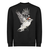 Black Flying Downy Woodpecker Heavyweight Sweatshirt - LillyAllenDesigns