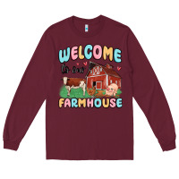 Burgundy welcome to our farmhouse Long Sleeve Tee - MaliasSmallBusiness