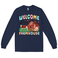 Navy welcome to our farmhouse Long Sleeve Tee - MaliasSmallBusiness