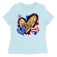 Baby Blue American flag heart leopard Ladies Tee - Zillion Design Studio