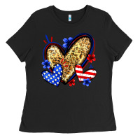 Black American flag heart leopard Ladies Tee - Zillion Design Studio