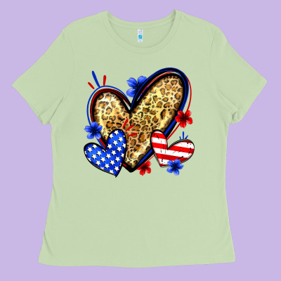 American Flag Heart Leopard Ladies Tee Designed By Zillion Design Studio