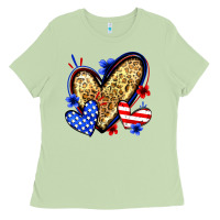 Matcha American flag heart leopard Ladies Tee - Zillion Design Studio