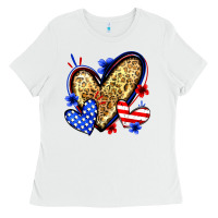 White American flag heart leopard Ladies Tee - Zillion Design Studio