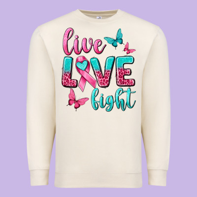 Live Love Fight Breast Cancer Premium Sweatshirt Designed By Texasbilliewilder