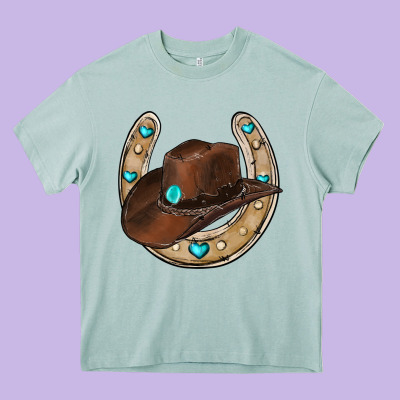 Horseshoe Cowboy Hat Heavy Core Tee Designed By Ranaportraitstore
