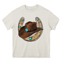 Cream horseshoe cowboy hat Heavy Core Tee - RanaPortraitStore