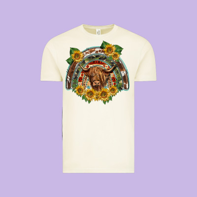 Scottish Calf Sunflowers Rainbow Vintage Tee Designed By Barkaloodesign