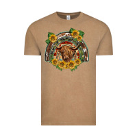 Vintage Coffee scottish calf sunflowers rainbow Vintage Tee - BarkalooDesign