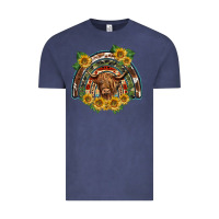 Vintage Denim scottish calf sunflowers rainbow Vintage Tee - BarkalooDesign