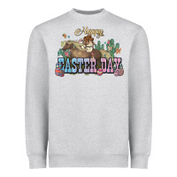 Heather Grey Happy Easter Day Rodeo Heavyweight Sweatshirt - NancyCooperArtShop