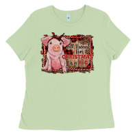 Matcha all i want for christmas is a pig sitting pig Ladies Tee - RanaPortraitStore