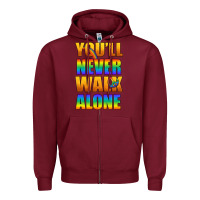 Burgundy Lgbtq You'll Never Walk Alone With Peace Zipper Hoodie - BundleAndBundleShop