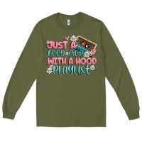 Army Green just a good mom with a hood playlist Long Sleeve Tee - MaliasSmallBusiness