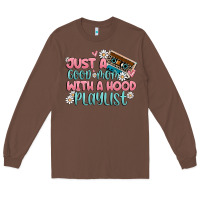 Chestnut just a good mom with a hood playlist Long Sleeve Tee - MaliasSmallBusiness