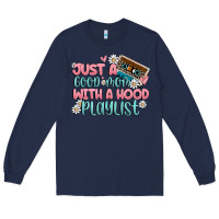 Navy just a good mom with a hood playlist Long Sleeve Tee - MaliasSmallBusiness