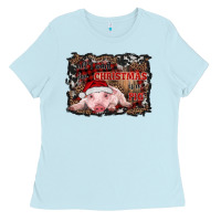 Baby Blue all i want for christmas is a pig baby Ladies Tee - RanaPortraitStore