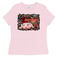 Bubblegum Pink all i want for christmas is a pig baby Ladies Tee - RanaPortraitStore