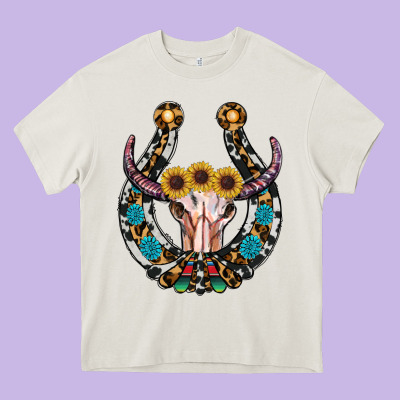 Western Horseshoe Skull Heavy Core Tee Designed By Ranaportraitstore