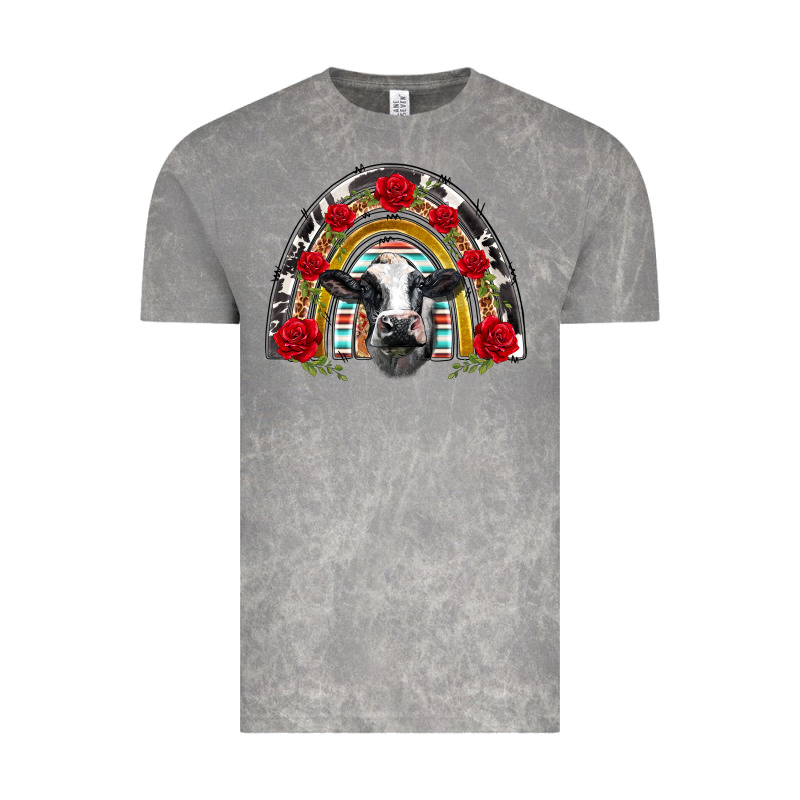 Black And White Baby Cow Floral Rose Rainbow Vintage Tee by BarkalooDesign | Teevron