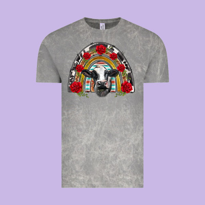 Black And White Baby Cow Floral Rose Rainbow Vintage Tee Designed By Barkaloodesign