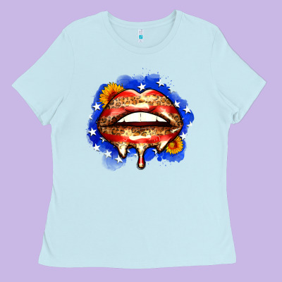 Leopard American Flag Lips Ladies Tee Designed By Zillion Design Studio