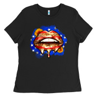 Black leopard american flag lips Ladies Tee - Zillion Design Studio