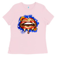 Bubblegum Pink leopard american flag lips Ladies Tee - Zillion Design Studio