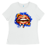 White leopard american flag lips Ladies Tee - Zillion Design Studio