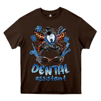 Chocolate Brown dental assistant messy bun Heavy Core Tee - BarkalooDesign