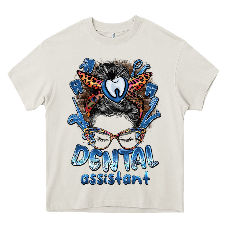 Dental Assistant Messy Bun Heavy Core Tee by BarkalooDesign | Teevron