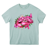 Arona Breast Cancer with Ribbon Pink Lips Heavy Core Tee - texasbilliewilder