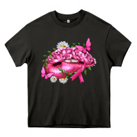 Asphalt Breast Cancer with Ribbon Pink Lips Heavy Core Tee - texasbilliewilder