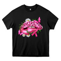 Black Breast Cancer with Ribbon Pink Lips Heavy Core Tee - texasbilliewilder